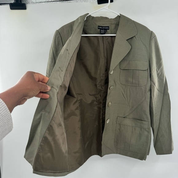 Halston silk blazer suit separate safari size 10 brown - Picture 10 of 10